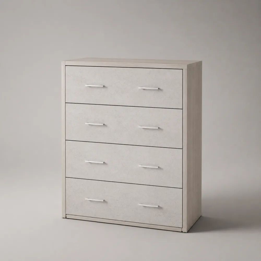 Commode de rangement rectangulaire en bois à 4 tiroirs, blanc et argenté, 80 × 40 × 100 cm