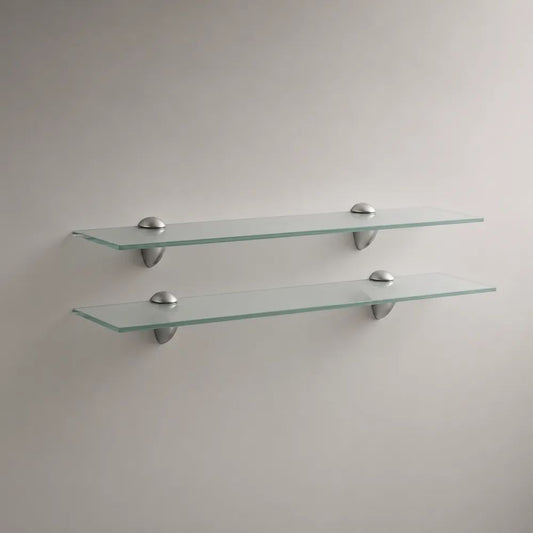 Lot de 2 étagères murales flottantes en verre transparent avec supports argentés, 60 × 20 × 0,8 cm