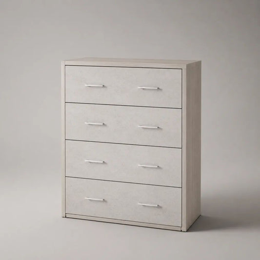 Commode de rangement rectangulaire en bois à 4 tiroirs, blanc et argenté, 80 × 40 × 100 cm