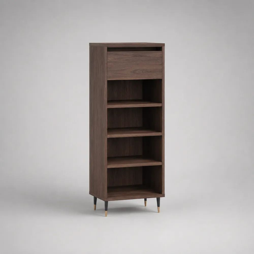 Meuble à chaussures en colonne avec abattant et 4 niches, panneaux de particules, marron noyer, 60 × 35 × 135 cm