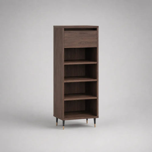 Meuble à chaussures en colonne avec abattant et 4 niches, panneaux de particules, marron noyer, 60 × 35 × 135 cm