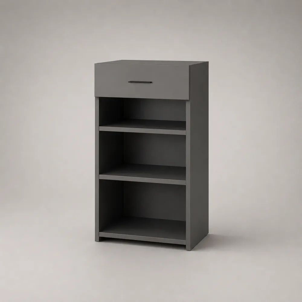 Buffet rectangulaire en panneaux de particules avec 1 tiroir et 3 niches, gris anthracite et noir, 60 x 40 x 100 cm