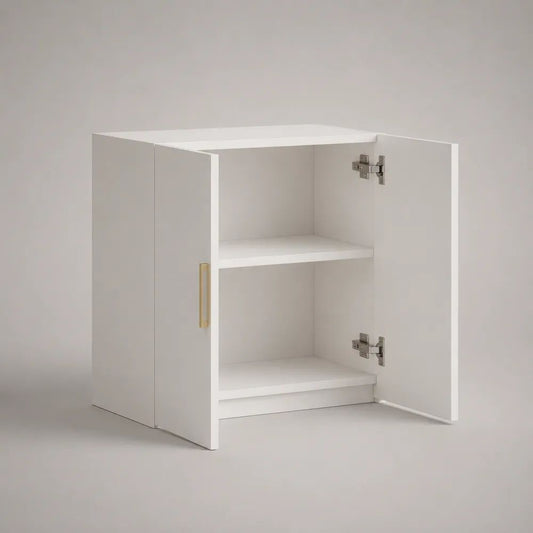 Meuble de rangement rectangulaire en bois à 2 portes et 1 étagère, blanc et doré, 60 × 40 × 70 cm