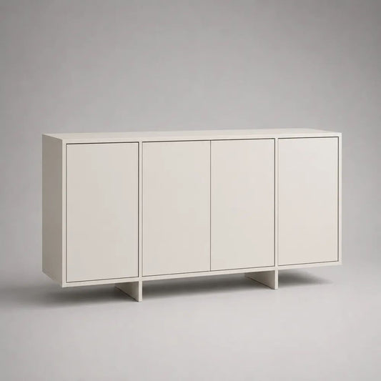Buffet rectangulaire 4 portes en MDF et acier blanc cassé, 160 × 40 × 80 cm